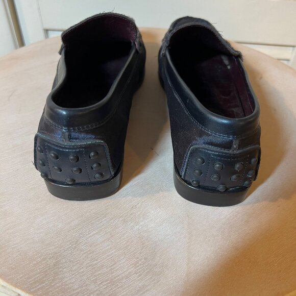 Tod's Women's Satin Loafer Shoe Size 8.5 Navy Blue Driving Shoe - Picture 3 of 11